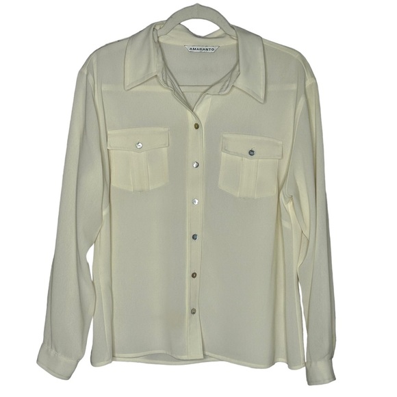 Amaranto Ivory Button Down Long Sleeve Women’s Blouse - Picture 1 of 15